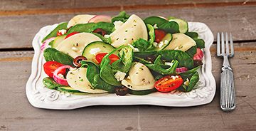 Crumbled Feta and Baby Spinach Pierogy Salad