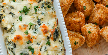 Spinach Artichoke Dip with Parmesan Crusted Pierogies